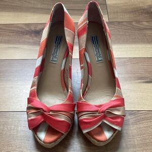 Arnold Churgin Satin Striped Espadrille Wedges